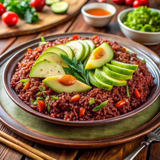 Nasi Merah dengan Tumisan Avokad